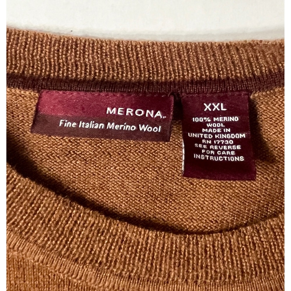 Merino Wool Crewneck Sweater Mens XXL Brown Merona Fine Italian - Picture 3 of 5